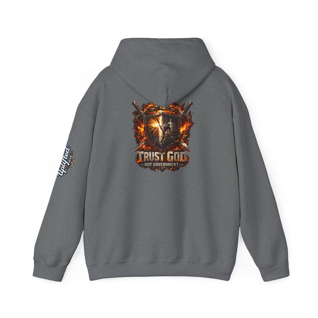Trust God Not Government Shield Hoodie — Patriotic Christian Faith Hoodie Printify