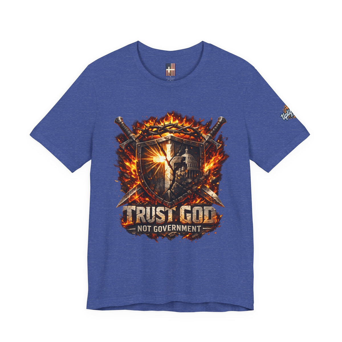 Trust God Not Government Shield Tee — Patriotic Christian Faith T-Shirt Printify