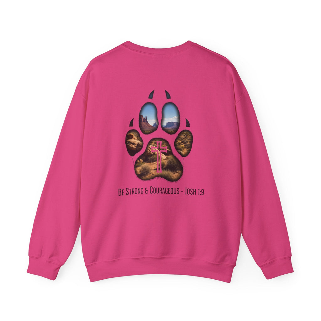 Strong and Courageous Sweatshirt – Joshua 1:9 Canine Pawprint Desert Christian Sweatshirt for Dog Lovers Printify