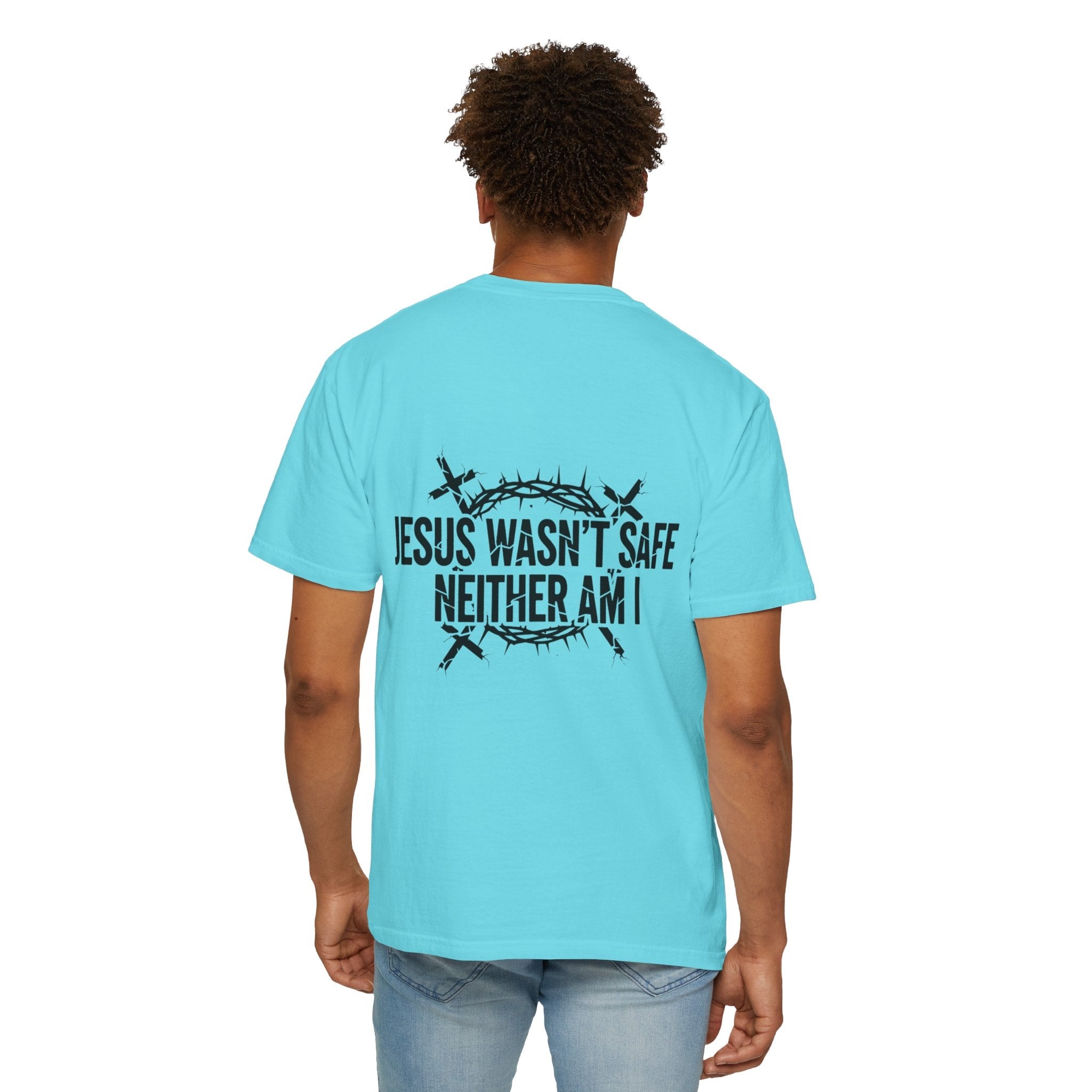 ⚡ Jesus Wasn’t Safe – Neither Am I | Bold Christian T-Shirt | Storm-Walking Faith Tee | Minimalist Black & White Design | Uplifted Gear Printify