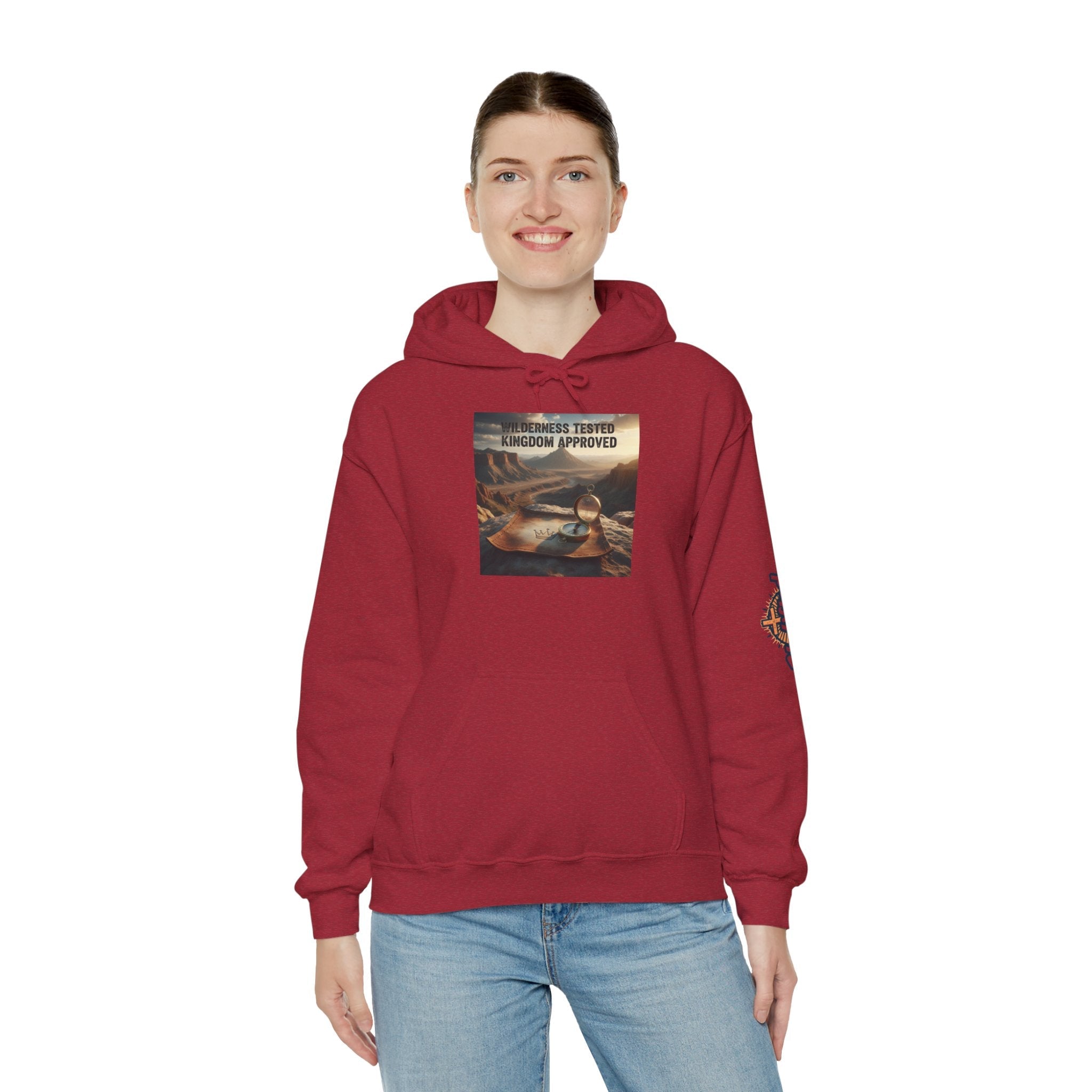 Wilderness Tested Kingdom Approved Hoodie – Mountain Desert Compass Crown Christian Sweatshirt for Biblical Adventure Faith Printify