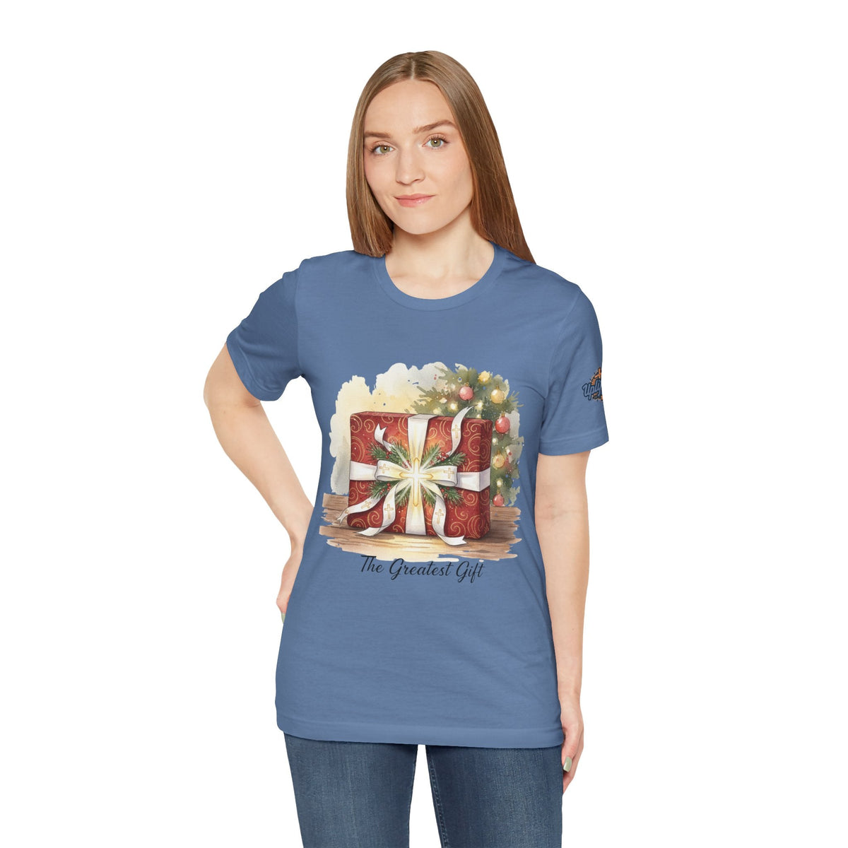 The Greatest Gift T-shirt – Cross Bow Present Christian T-shirt for Christmas Salvation & Eternal Faith Printify