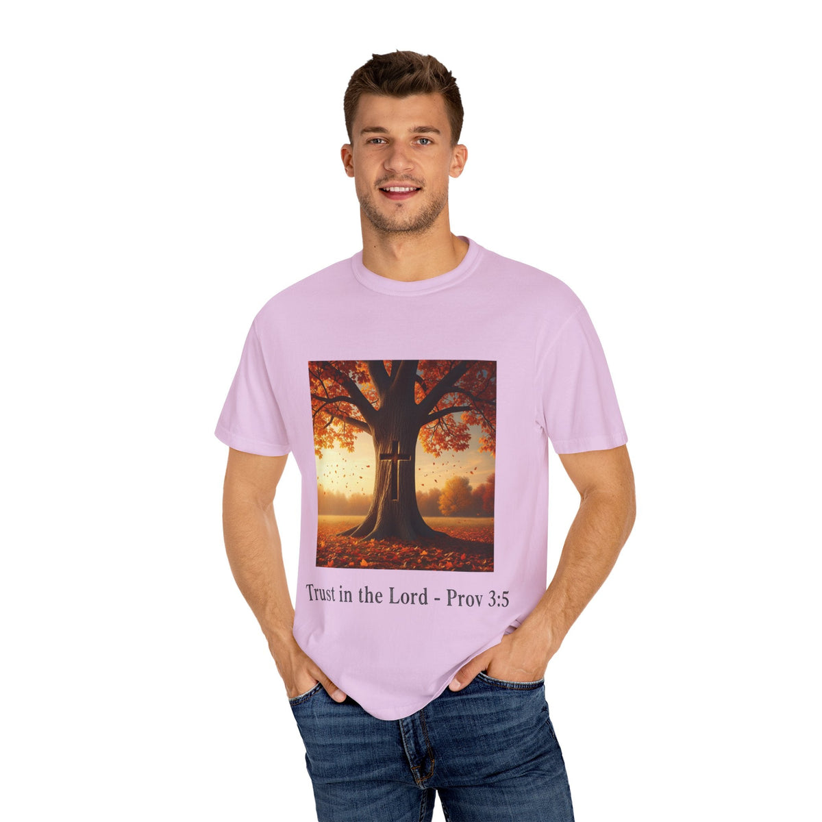 Trust in the Lord T-Shirt – Autumn Tree Christian Tee with Proverbs 3:5 Printify