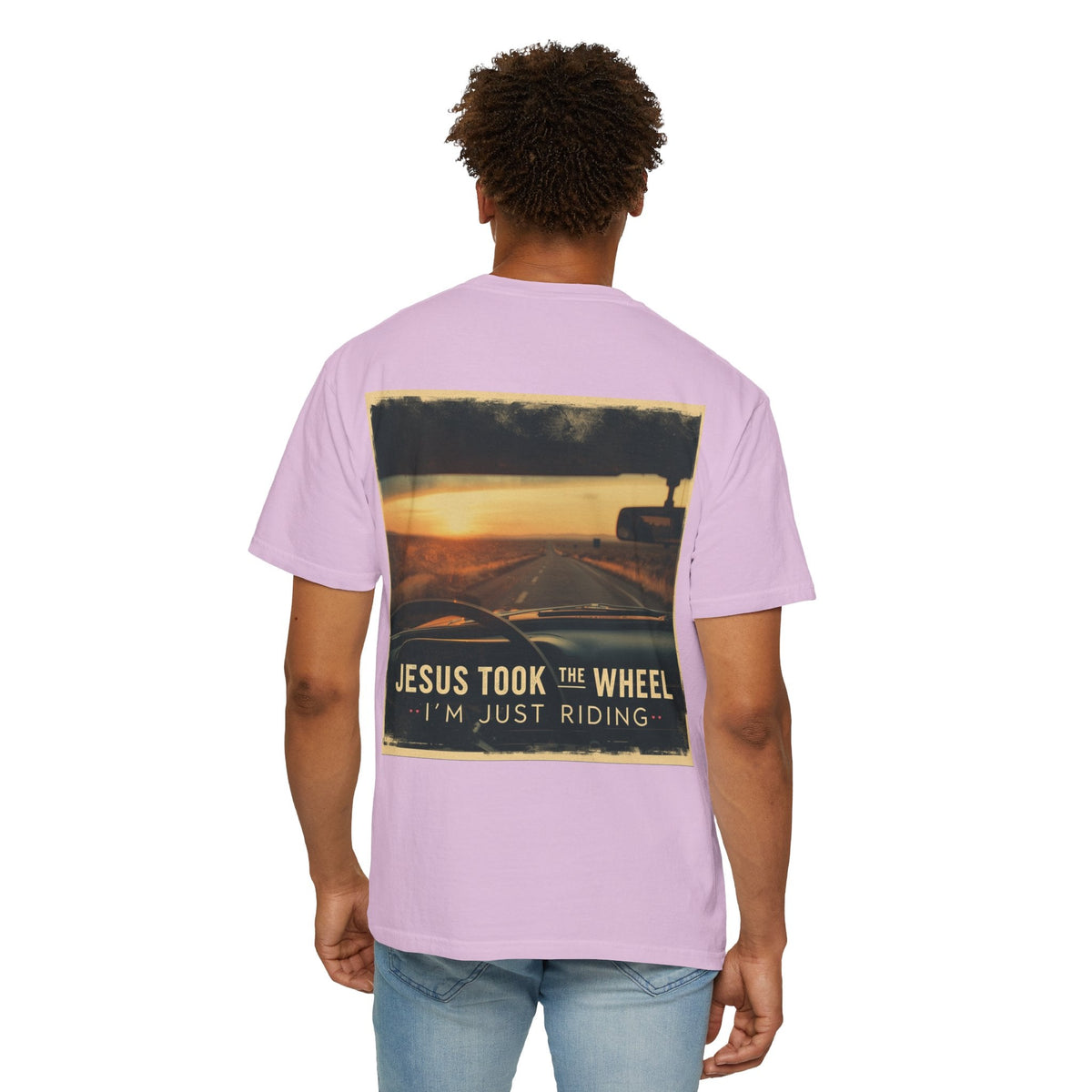Jesus Took the Wheel I'm Just Riding T-shirt – Funny Christian Convertible Car T-shirt for Surrendered Faith & Humor Printify