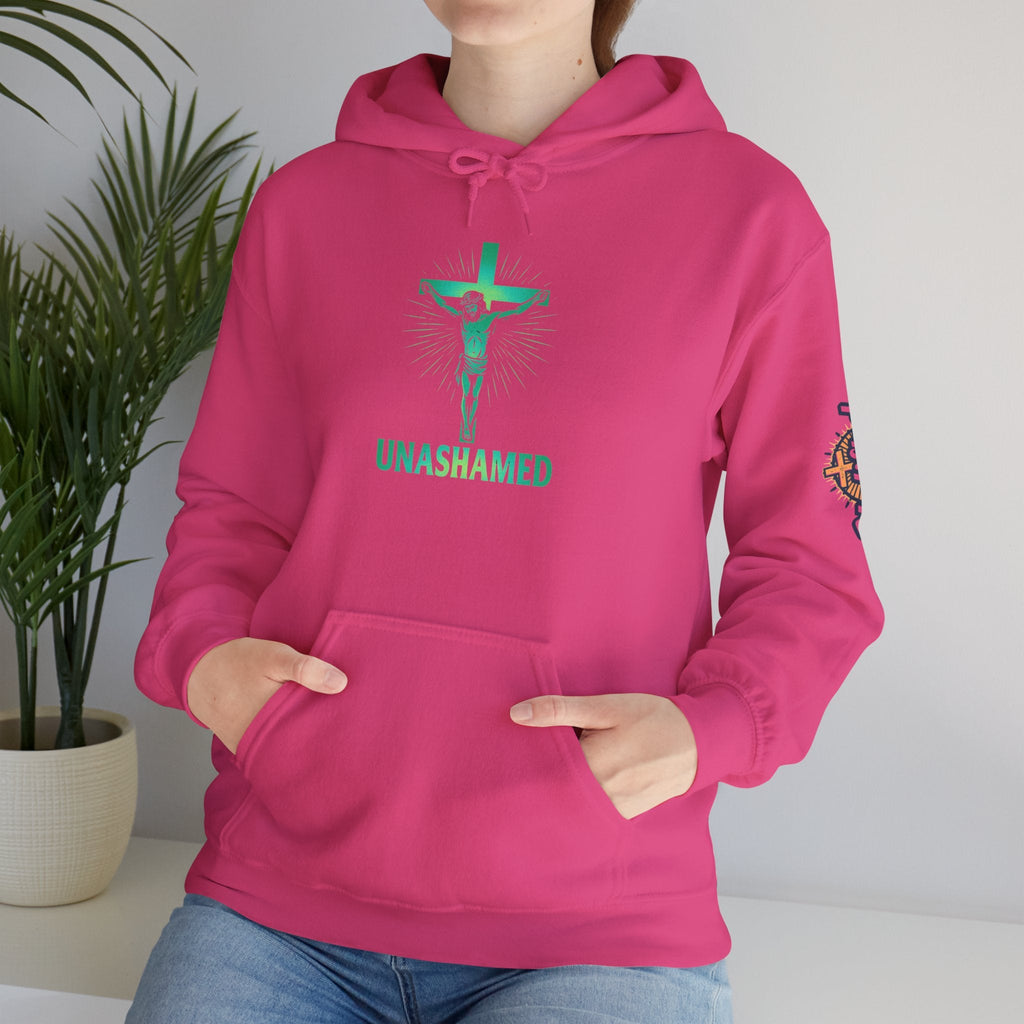 Unashamed Hoodie – Romans 1:16 Crucifixion Christian Hoodie for Bold Unwavering Faith Printify