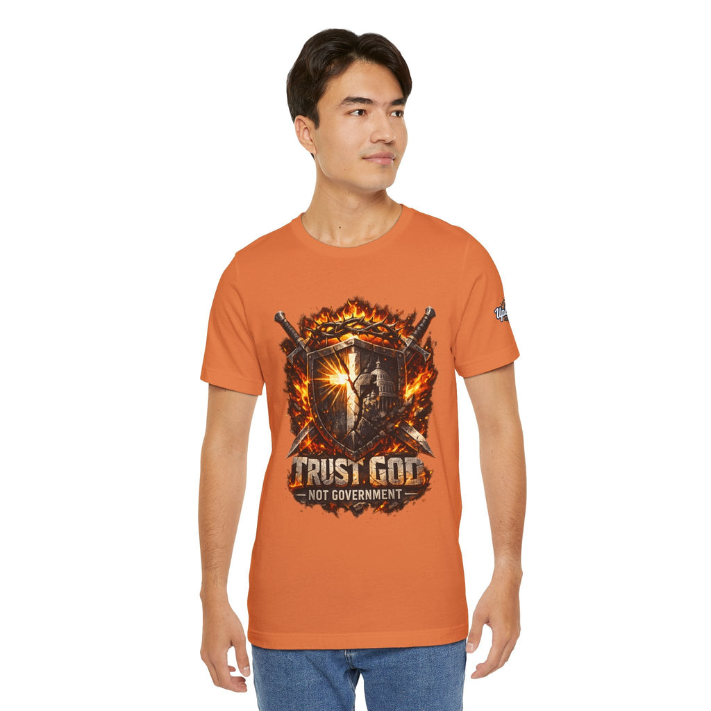 Trust God Not Government Shield Tee — Patriotic Christian Faith T-Shirt Printify