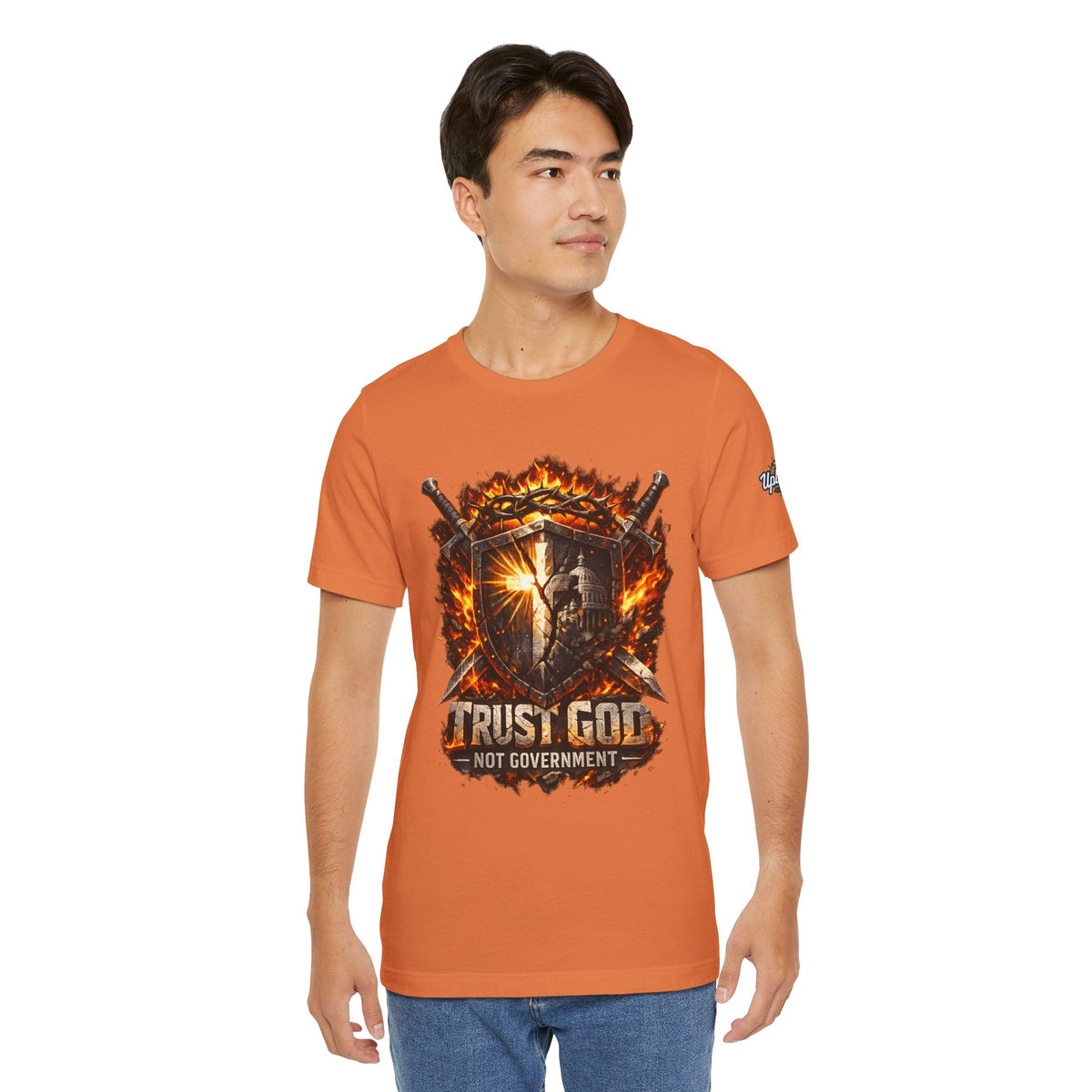 Trust God Not Government Shield Tee — Patriotic Christian Faith T-Shirt Printify