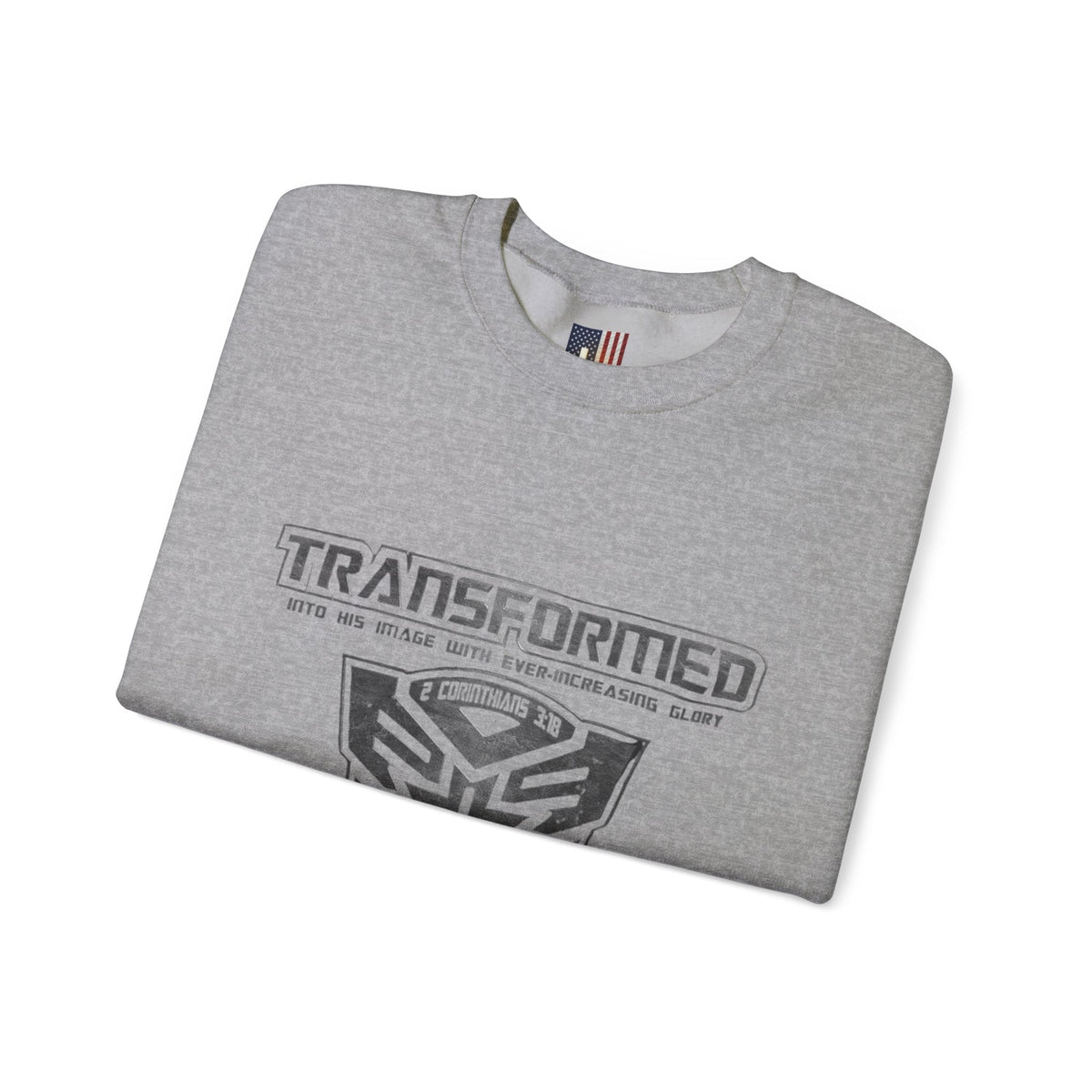 Transformer Logo Christian Sweatshirt | 2 Corinthians 3:18 Bible Verse Sweatshirt Printify