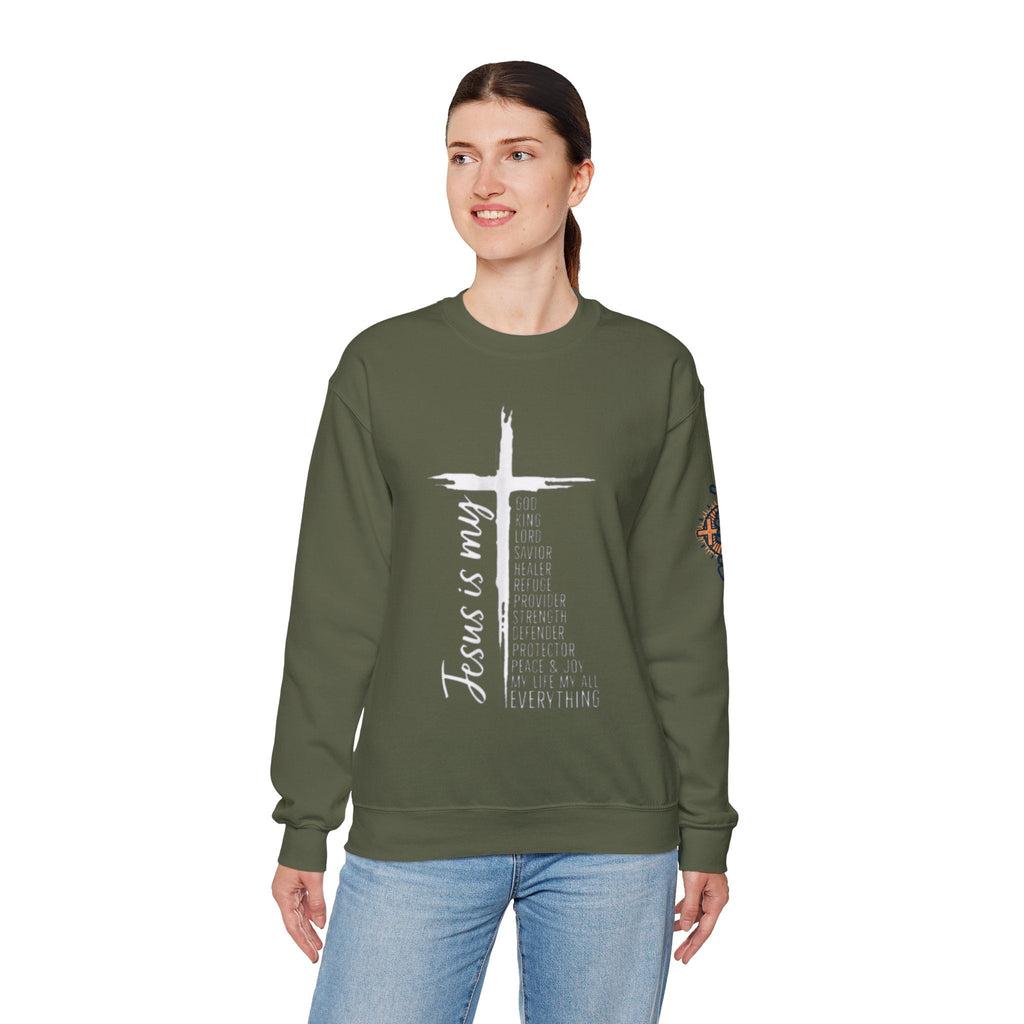 Jesus Is My Everything Sweatshirt – Cross List God King Lord Savior Christian Sweatshirt for Total Surrender Faith Printify