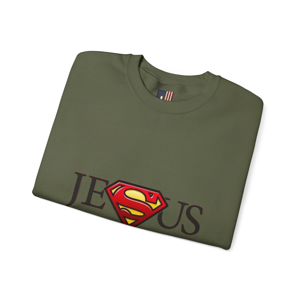 Jesus Is My Superhero Crewneck Sweatshirt Printify