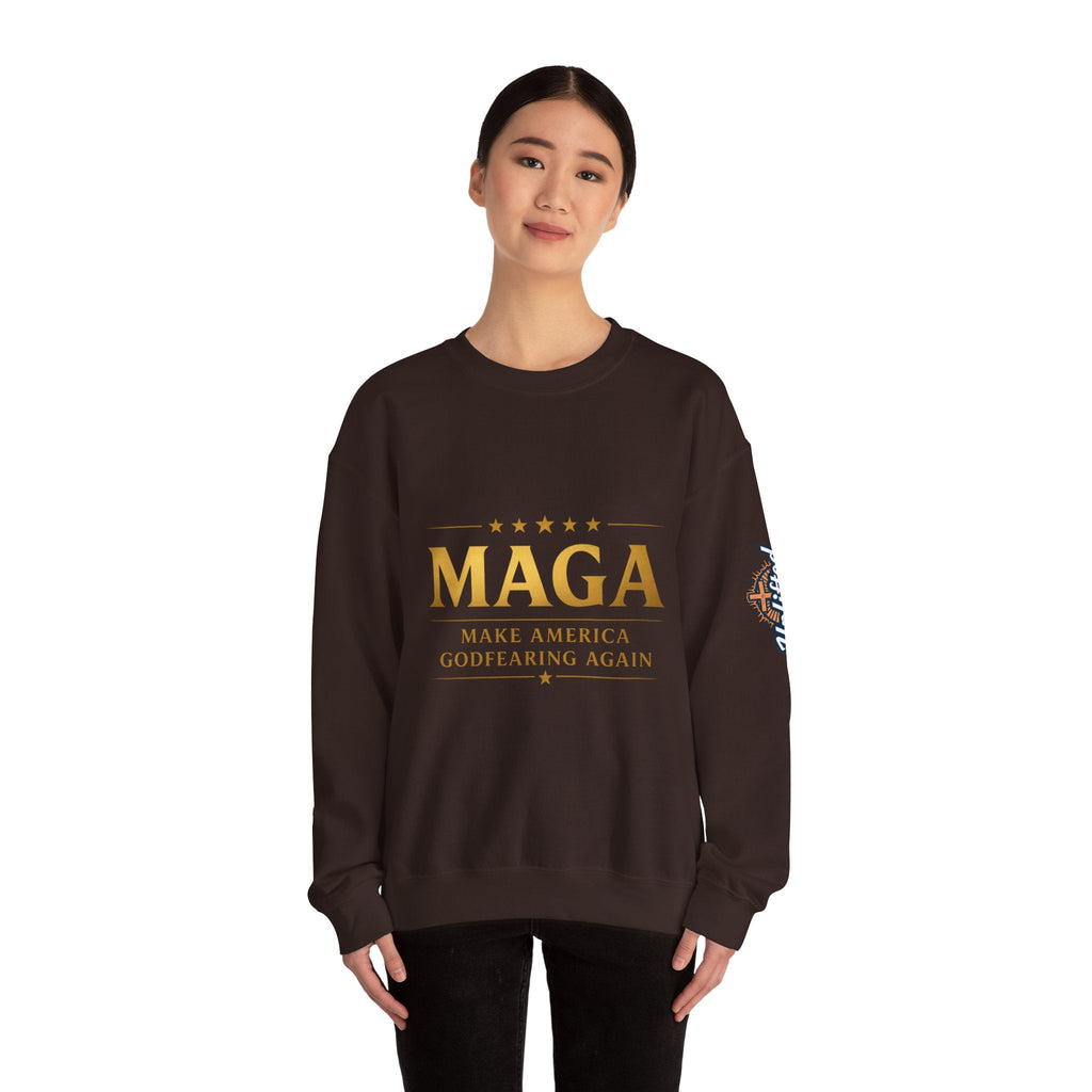 Sweatshirt — "MAGA Make America Godfearing Again" Gold Logo Crewneck Printify