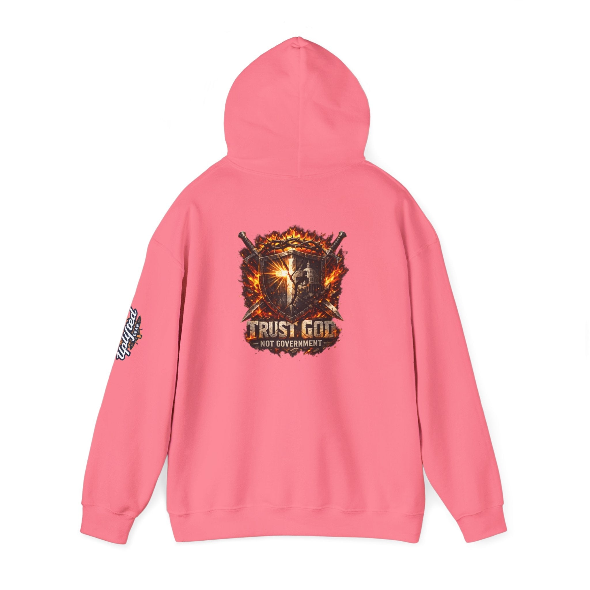 Trust God Not Government Shield Hoodie — Patriotic Christian Faith Hoodie Printify