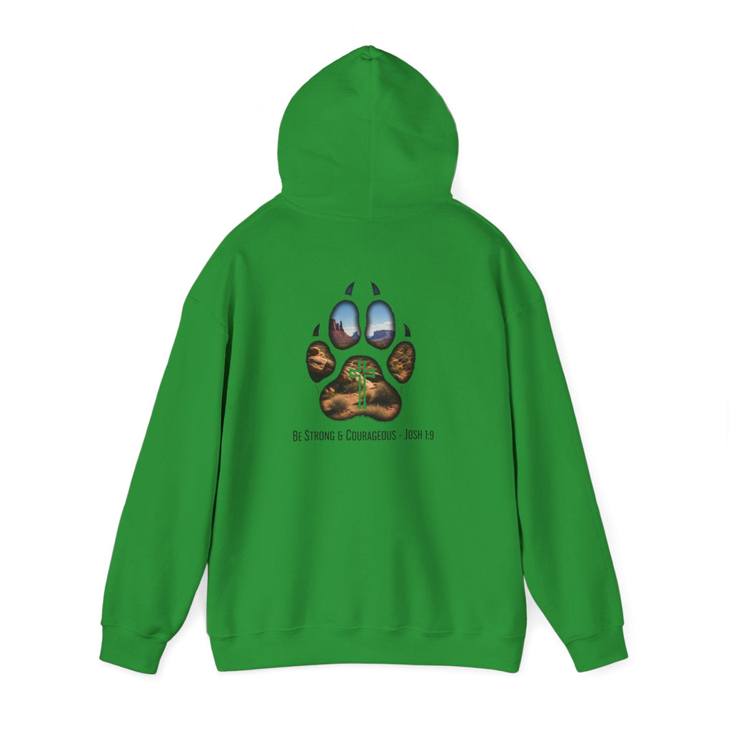 Strong and Courageous Hoodie – Joshua 1:9 Canine Pawprint Desert Christian Hoodie for Dog Lovers Printify