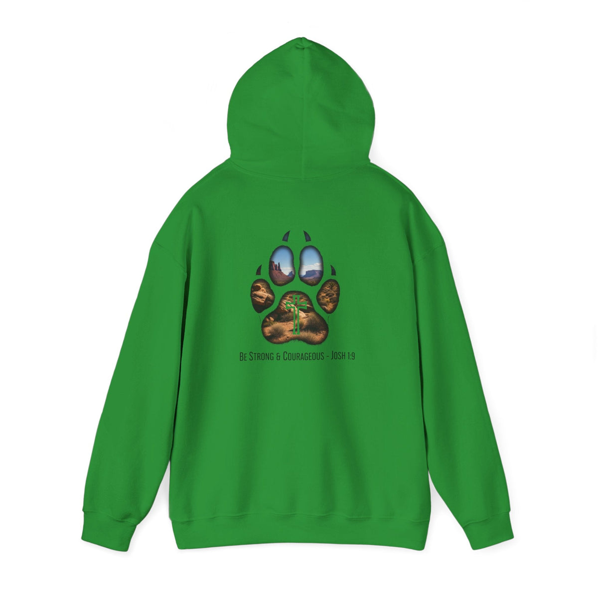 Strong and Courageous Hoodie – Joshua 1:9 Canine Pawprint Desert Christian Hoodie for Dog Lovers Printify