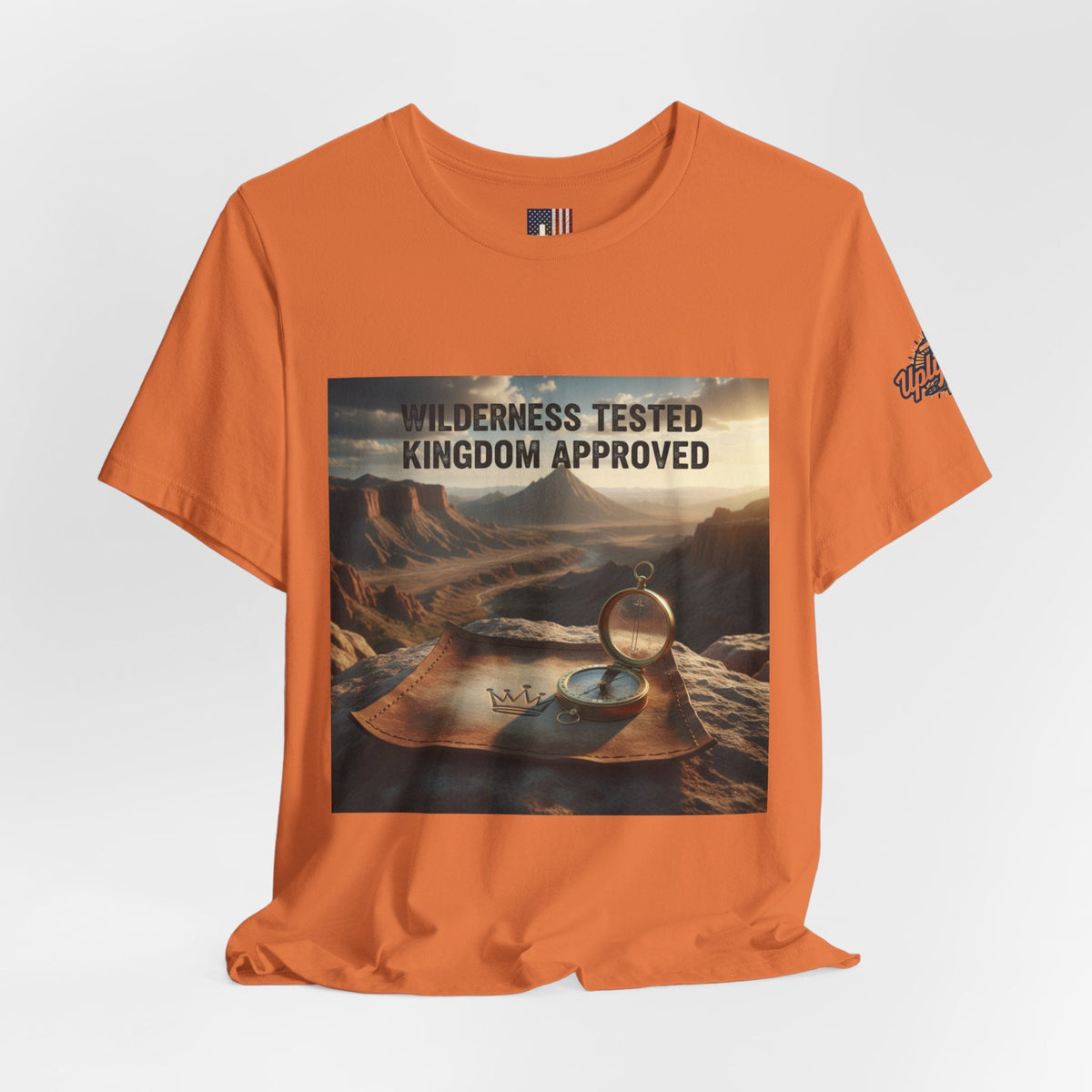 Wilderness Tested Kingdom Approved T-shirt – Mountain Desert Compass Crown Christian T-shirt for Biblical Adventure Faith Printify