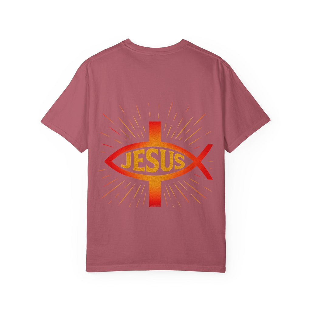 Jesus Ichthys T-shirt – Christian Fish Symbol with Cross & Jesus Inscription T-shirt for Eternal Faith & Streetwear Printify