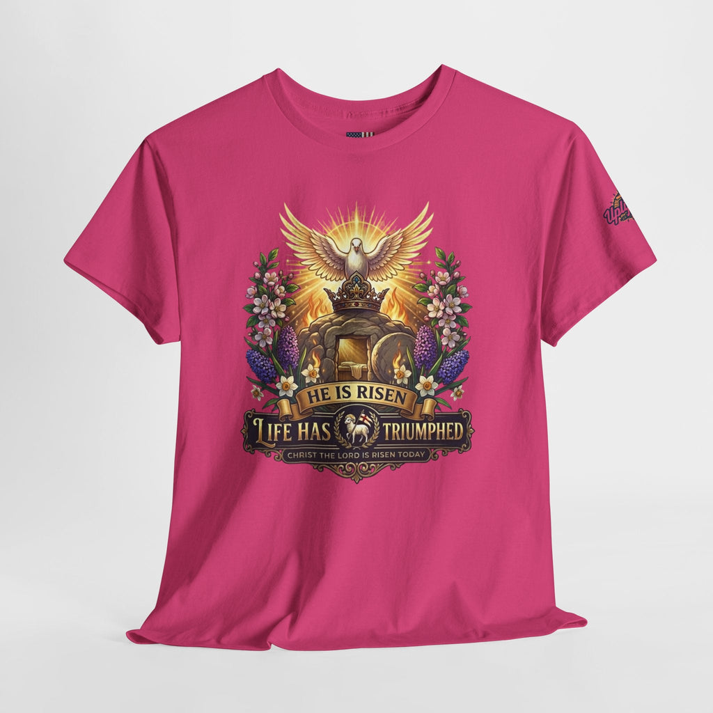 He Is Risen "Life Has Triumphed" T-Shirt — Easter Resurrection Christian Tee Printify