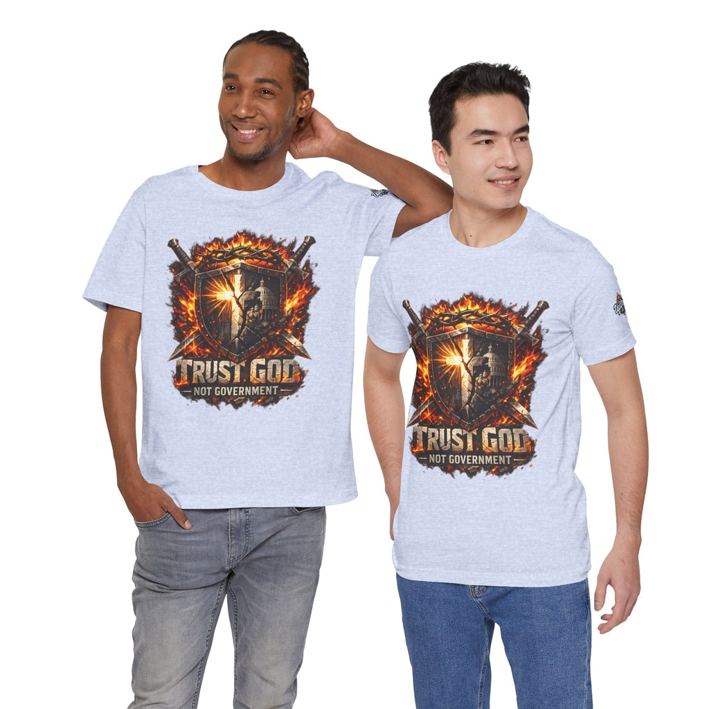 Trust God Not Government Shield Tee — Patriotic Christian Faith T-Shirt Printify