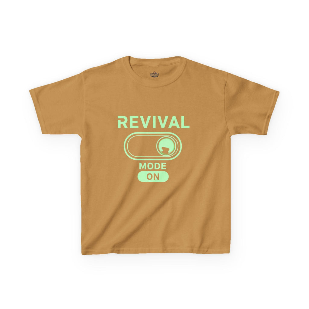 🔥 Revival Mode: ON – Christian Techwear Kids T-Shirt | Glowing Green Faith Switch | Futuristic Jesus Shirt | Activate Your Spiritual Awakening | Uplifted Gear Printify