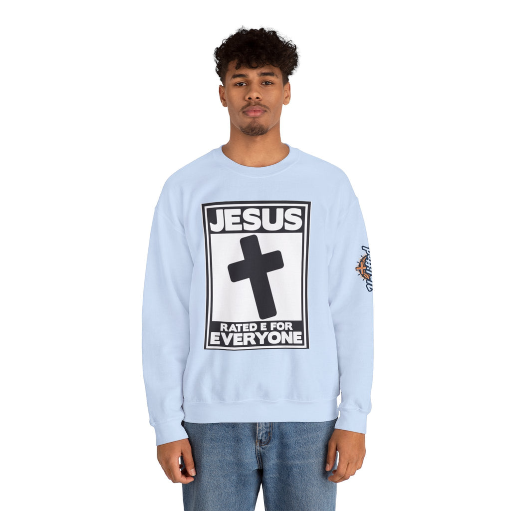 Jesus, Rated E for Everyone Sweatshirt - Gamer Faith Sweatshirt - Christian Video Game Parody Printify