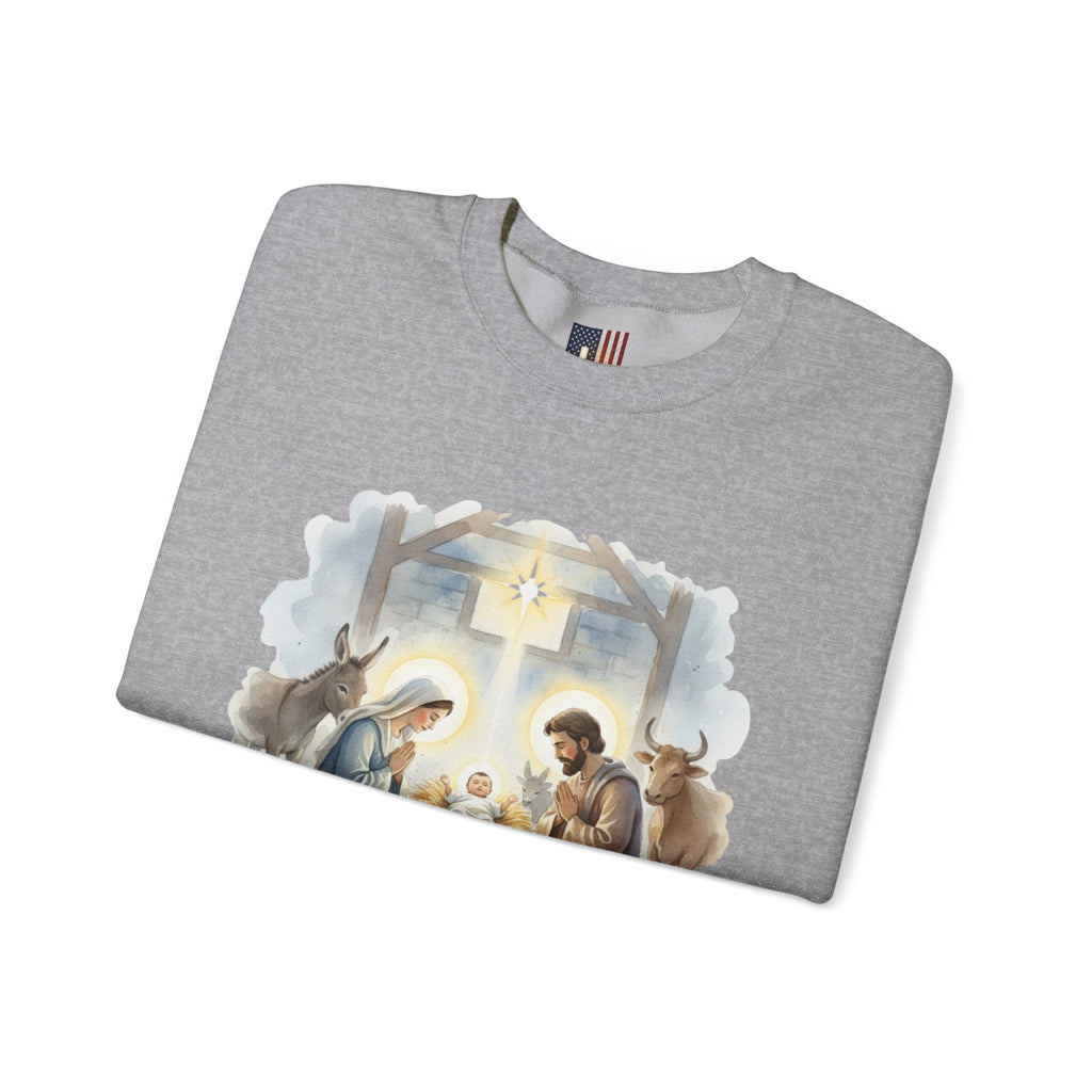 Unto Us a Child is Born Sweatshirt – Isaiah 9:6 Nativity Manger Scene Christian Christmas Sweatshirt for Holy Night Faith Printify