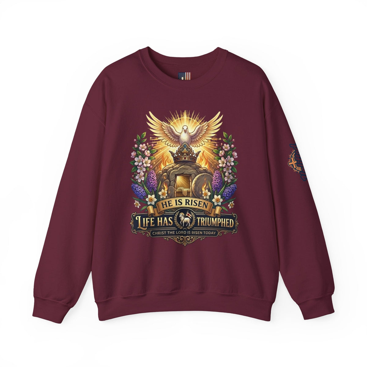 He Is Risen "Life Has Triumphed" Sweatshirt — Easter Resurrection Christian Sweatshirt Printify