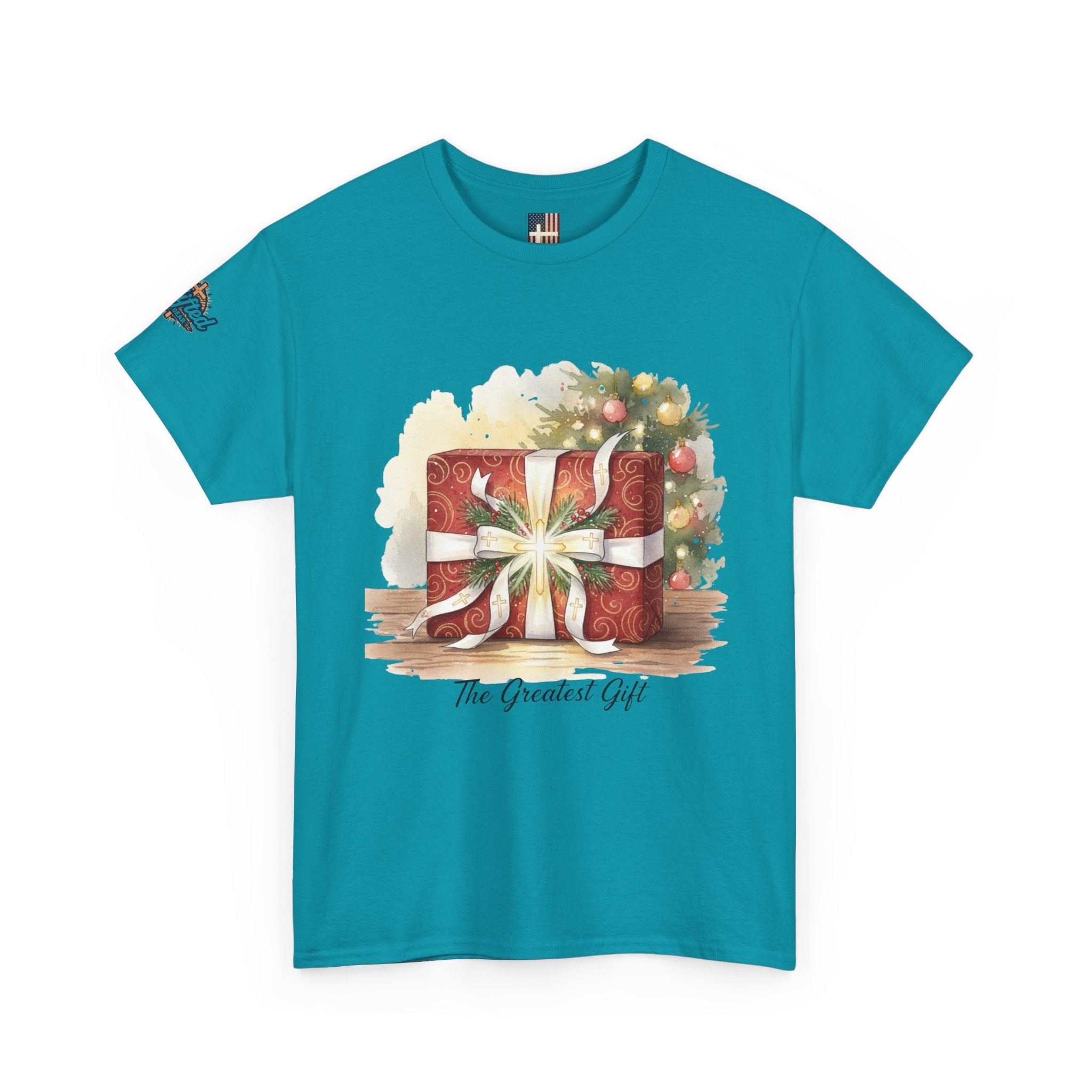 The Greatest Gift T-shirt – Cross Bow Present Christian T-shirt for Christmas Salvation & Eternal Faith Printify