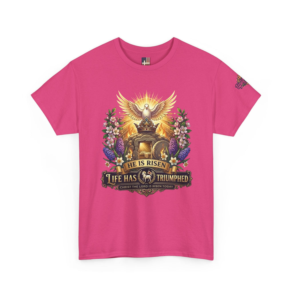 He Is Risen "Life Has Triumphed" T-Shirt — Easter Resurrection Christian Tee Printify
