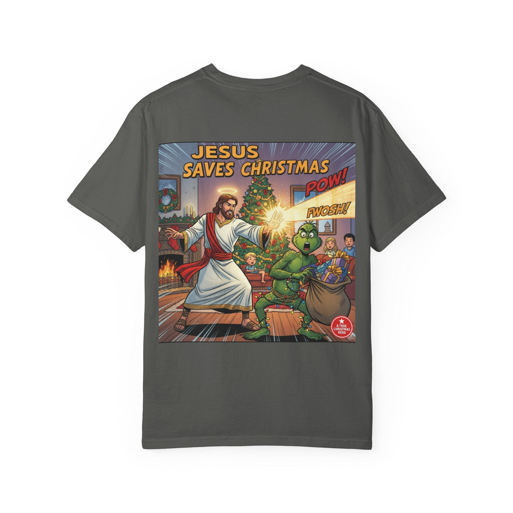 Jesus Saves Christmas T-shirt – Grinch vs Savior Light Battle Christian T-shirt for Hilarious Holiday Faith & True Joy Printify