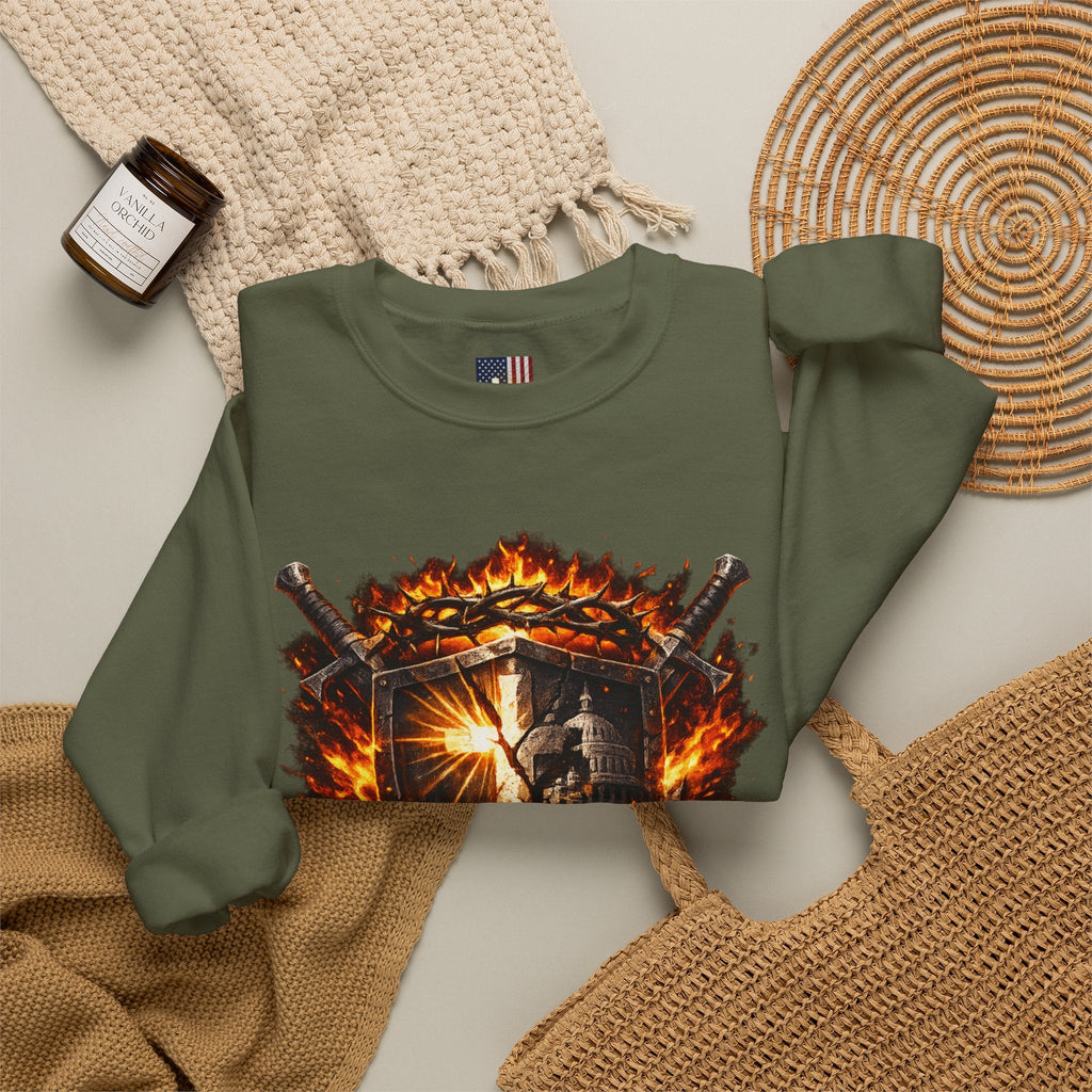 Trust God Not Government Shield Sweatshirt — Patriotic Christian Faith Sweatshirt Printify