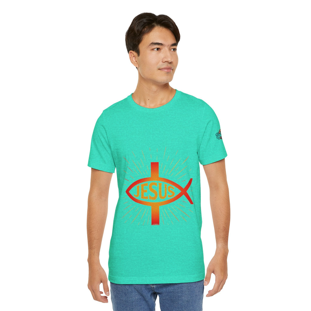 Jesus Ichthys T-shirt – Christian Fish Symbol with Cross & Jesus Inscription T-shirt for Eternal Faith & Streetwear Printify