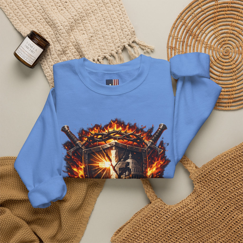Trust God Not Government Shield Sweatshirt — Patriotic Christian Faith Sweatshirt Printify