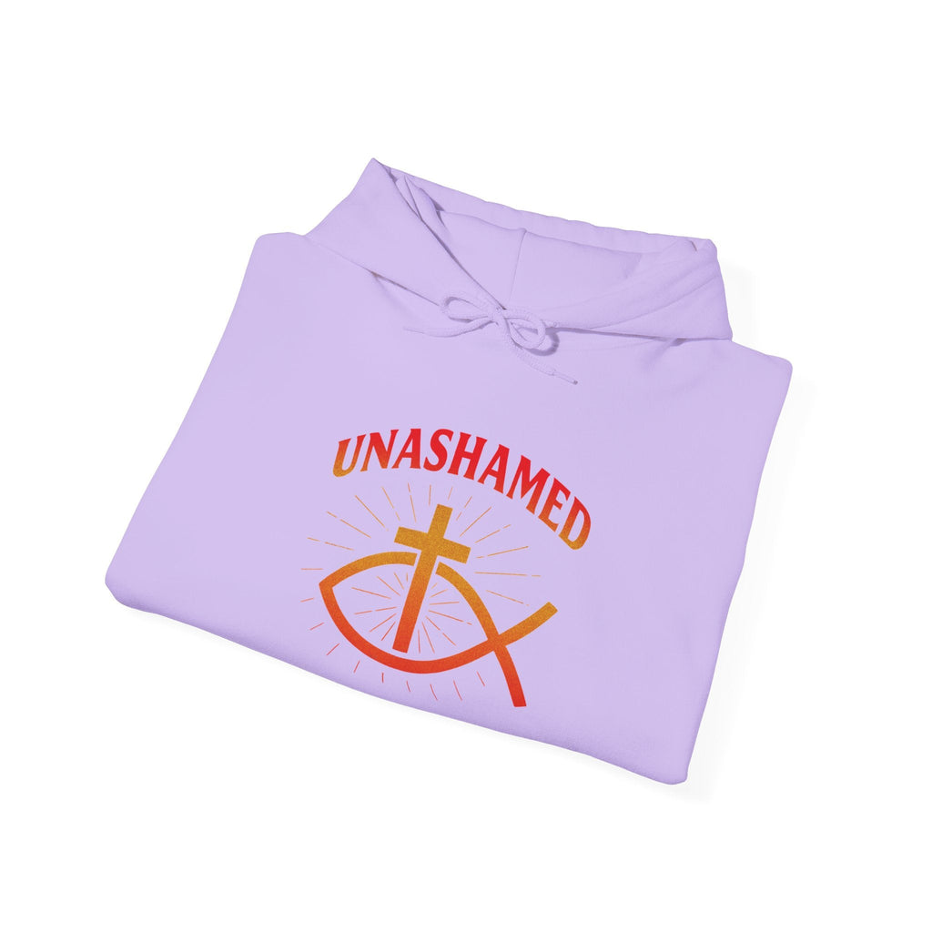 Unashamed Hoodie – Ichthys Jesus Fish & Cross Christian Sweatshirt for Romans 1:16 Bold Faith Printify