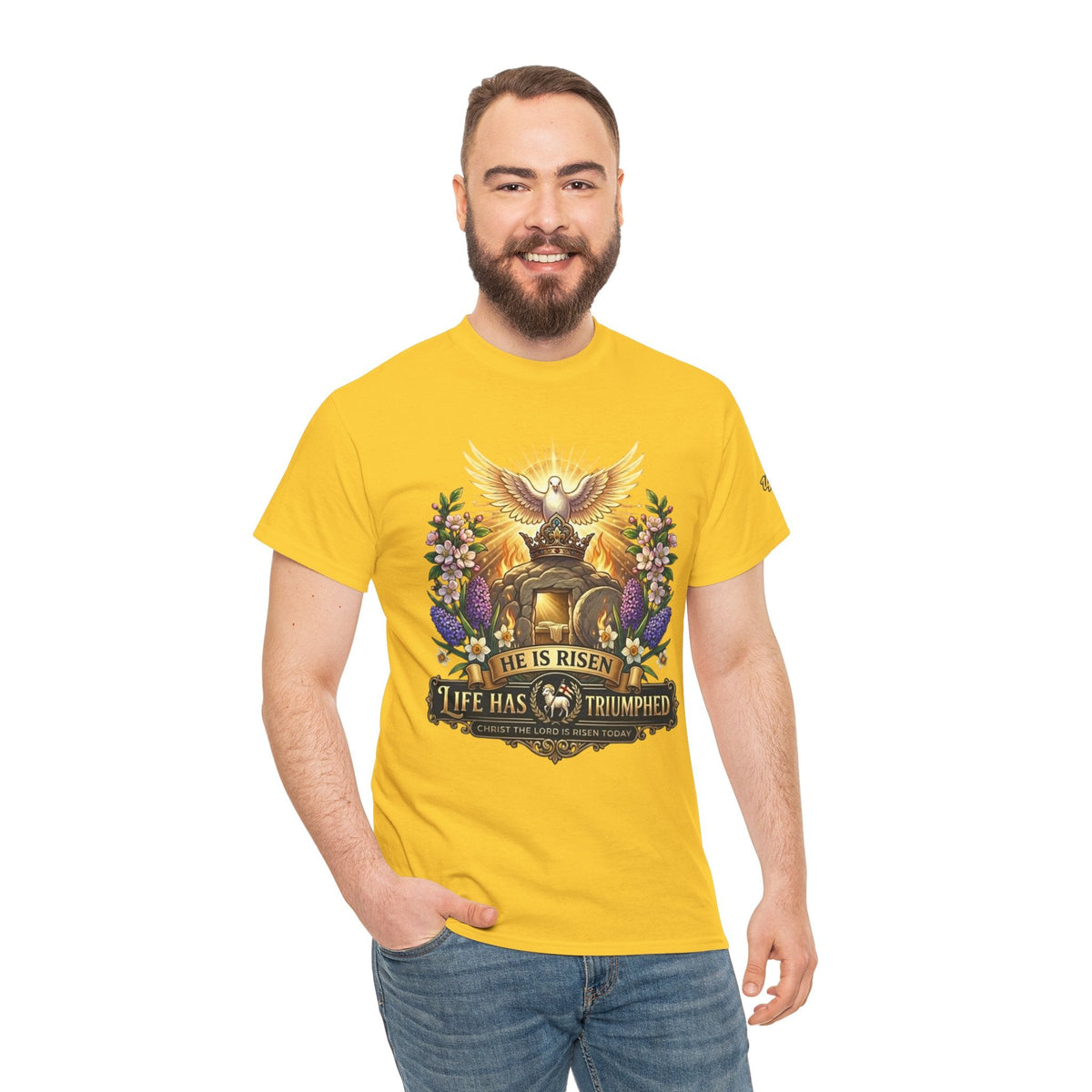 He Is Risen "Life Has Triumphed" T-Shirt — Easter Resurrection Christian Tee Printify