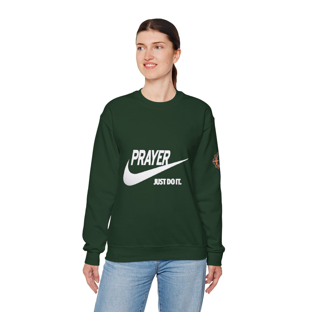 Prayer Just Do It Sweatshirt - Funny Christian Nike Parody Sweatshirt - Faith Gear Printify