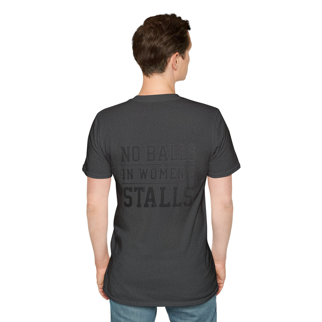 The Lord Says No Balls in Women's Stalls Statement T-Shirt Printify