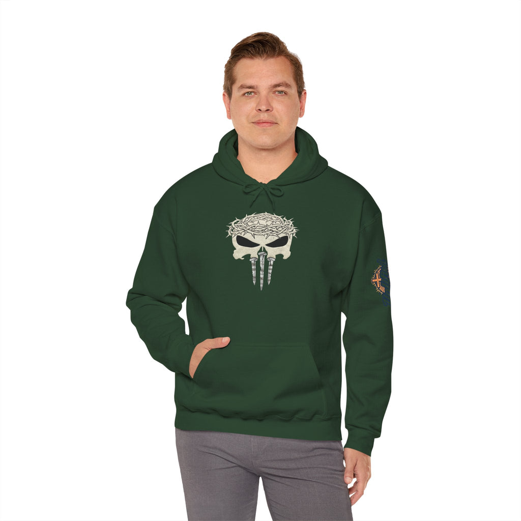 Christian Skull Hoodie - Crown of Thorns & Nails - Warrior Faith Hoodie Printify
