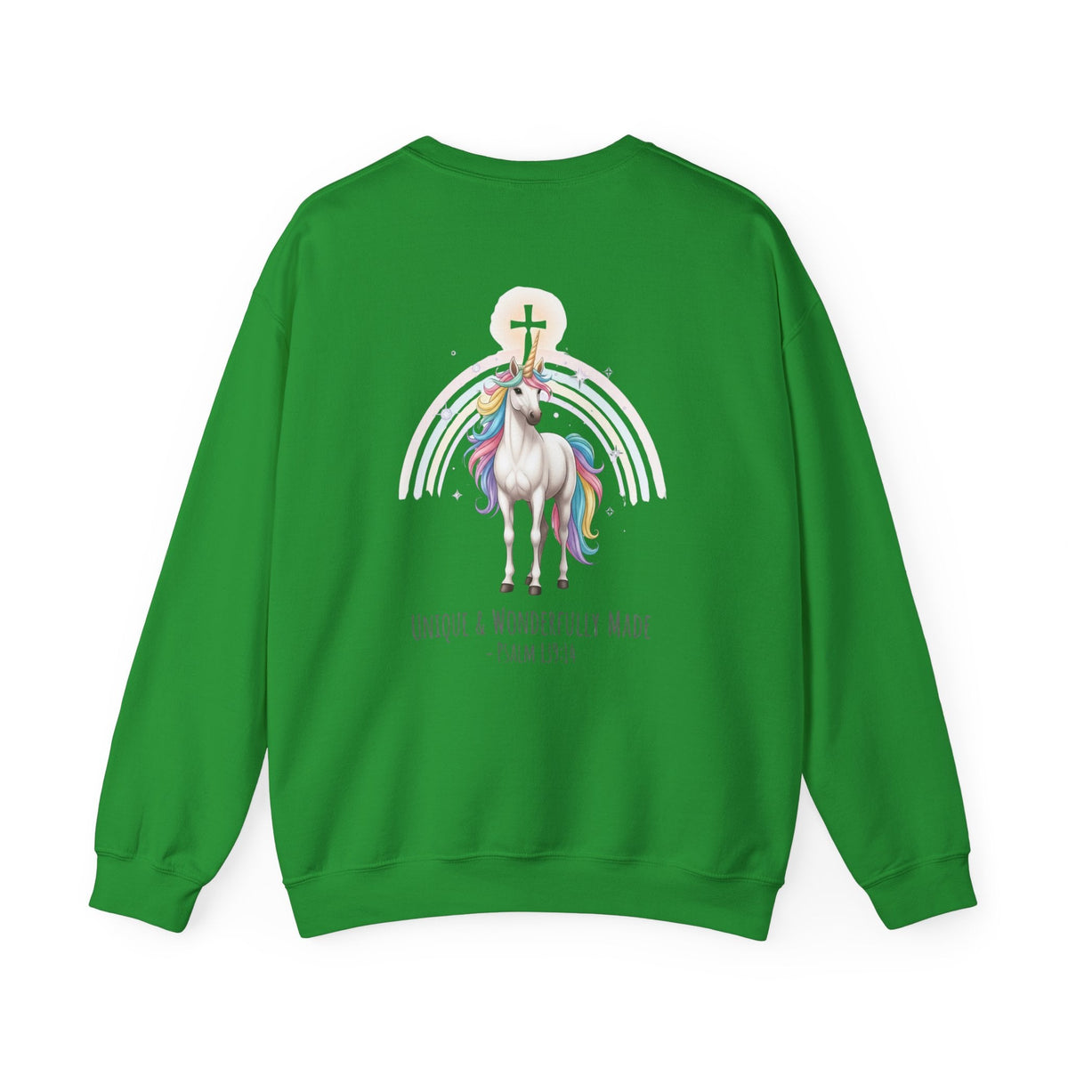 Unique Unicorn Sweatshirt – Rainbow Cross Psalm 139:14 Christian Sweatshirt for Wonderfully Made Printify