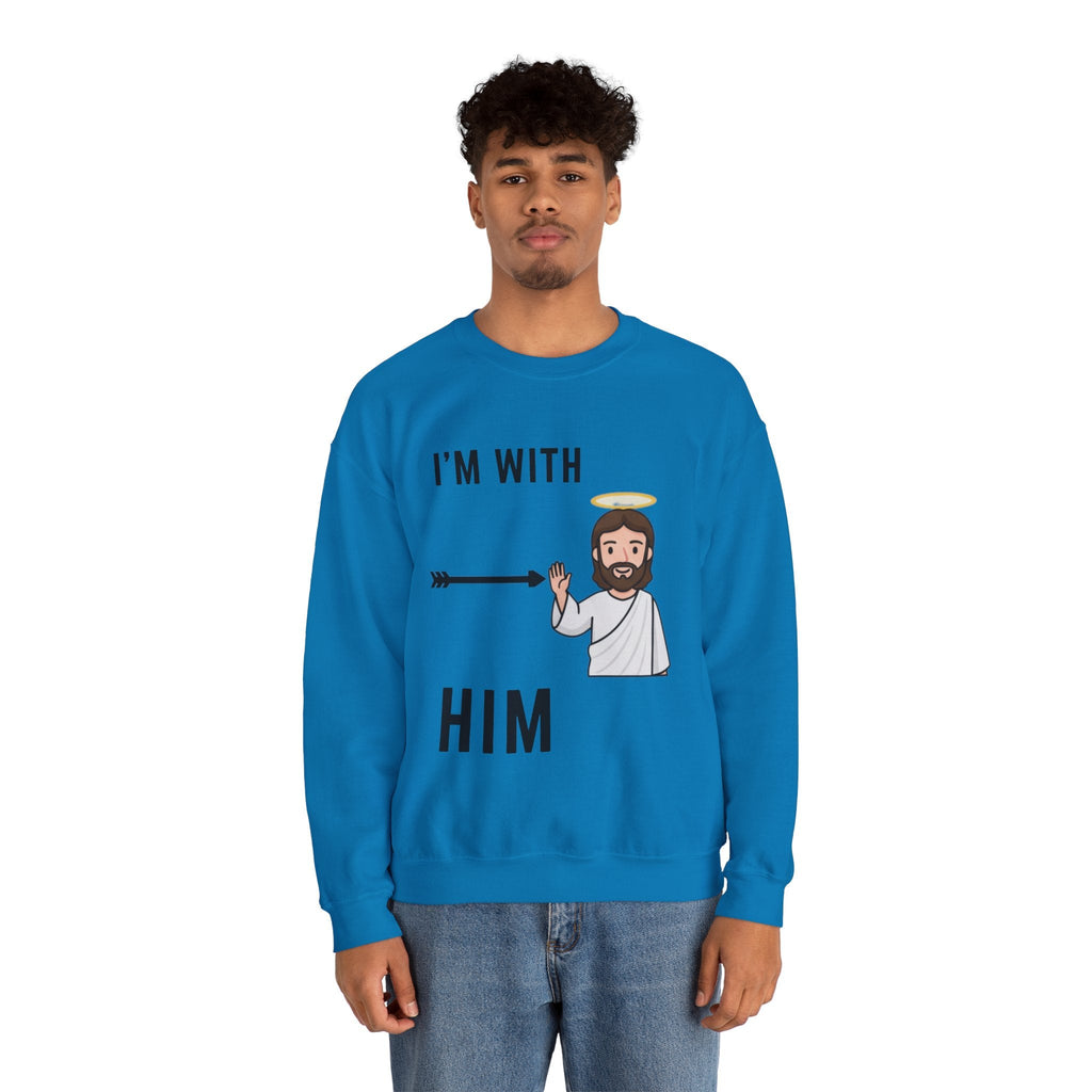 🔥 I’m With Him → Christian Sweatshirt | Arrow Pointing to Jesus | Minimalist Faith Tee | Subtle Cross Design | Bible-Inspired Apparel by Uplifted Gear Printify
