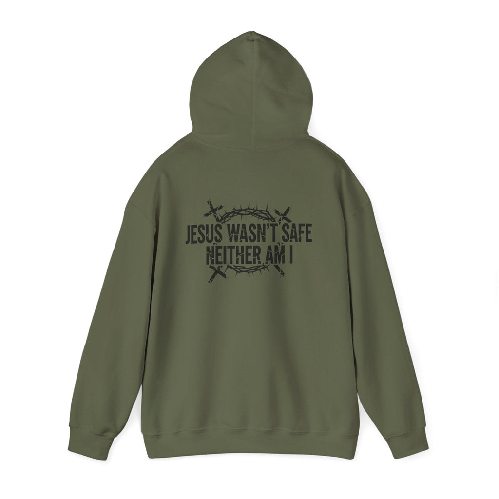 ⚡ Jesus Wasn’t Safe – Neither Am I | Bold Christian Hoodie | Storm-Walking Faith Tee | Minimalist Black & White Design | Uplifted Gear Printify