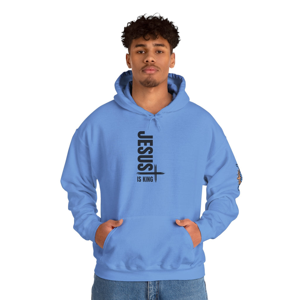 Jesus Is King Hoodie | Modern Typographic Cross Christian Hoodie Printify