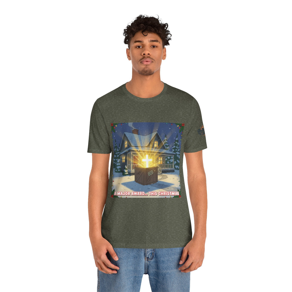 A Major Award This Christmas T-shirt – Fragile Leg Lamp Parody Cross Unboxing Christian T-shirt for Hilarious Faith & Holiday Glow Printify