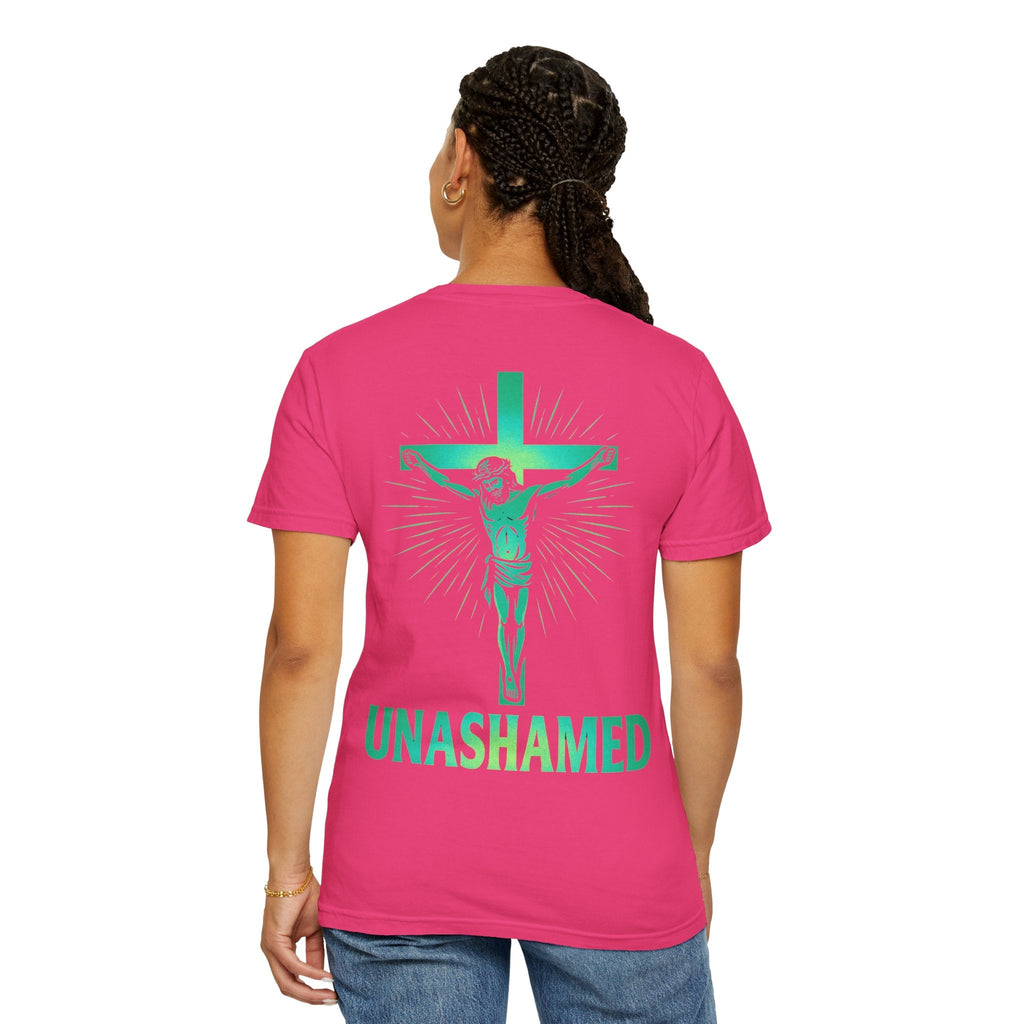 Unashamed T-shirt – Romans 1:16 Crucifixion Christian t-shirt for Bold Unwavering Faith Printify