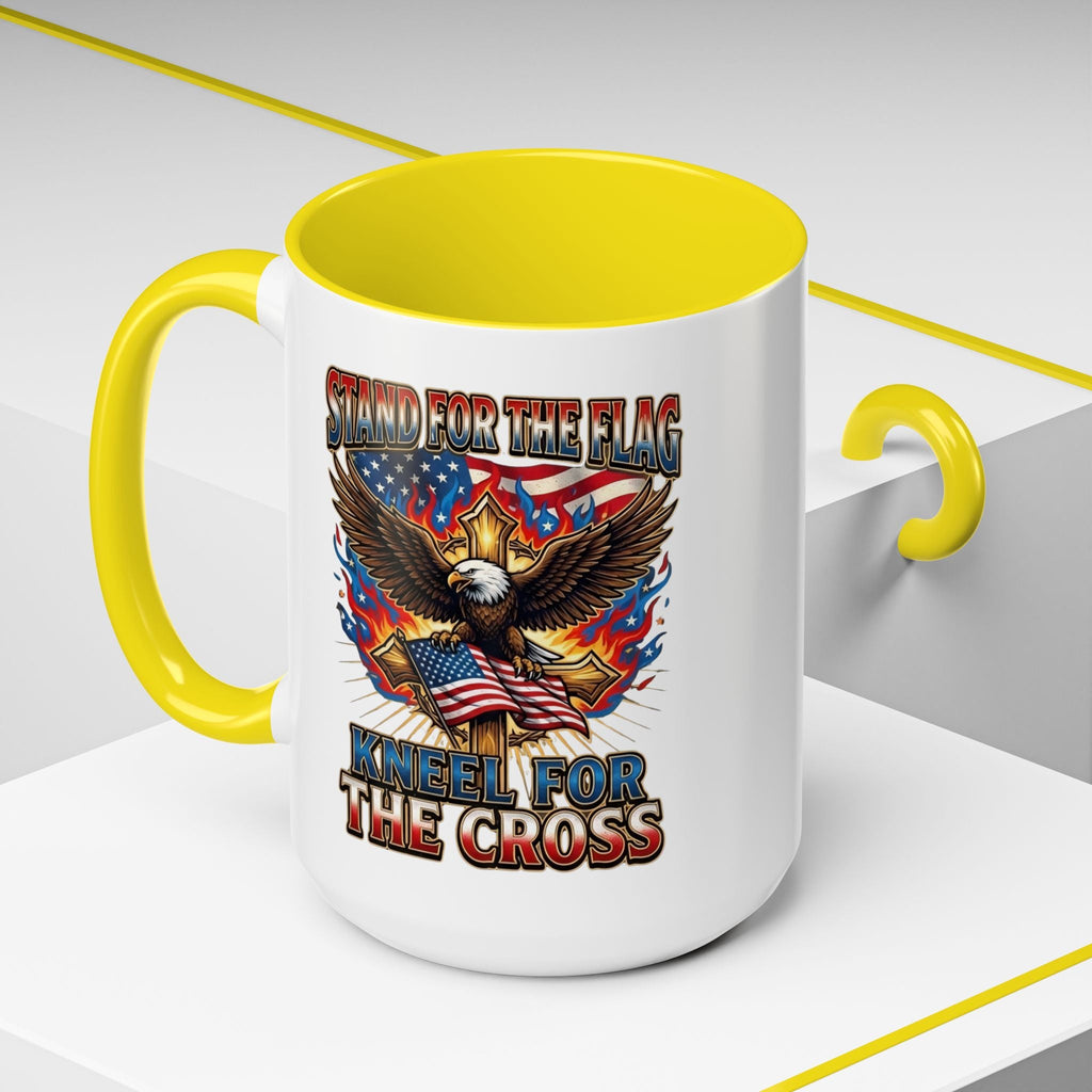 Patriotic Eagle Coffee Mug — "Stand for the Flag, Kneel for the Cross" (11/15oz) Printify