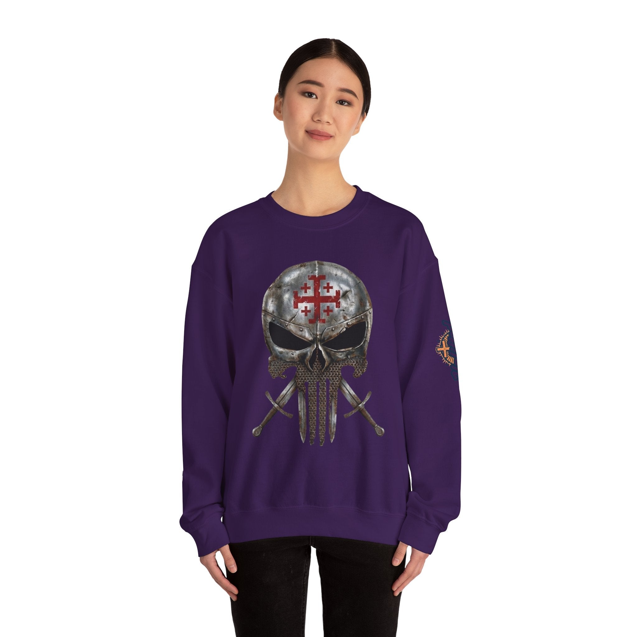 Crusader Knight Christian Skull Sweatshirt - Warrior Armor of God Sweatshirt Printify