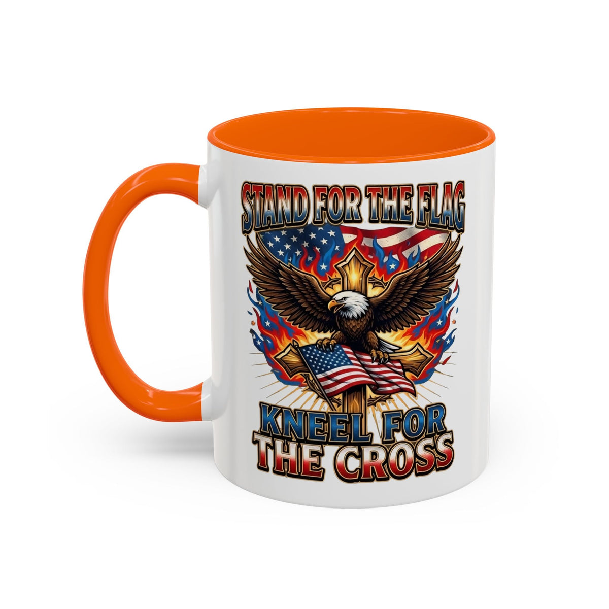 Patriotic Eagle Coffee Mug — "Stand for the Flag, Kneel for the Cross" (11/15oz) Printify