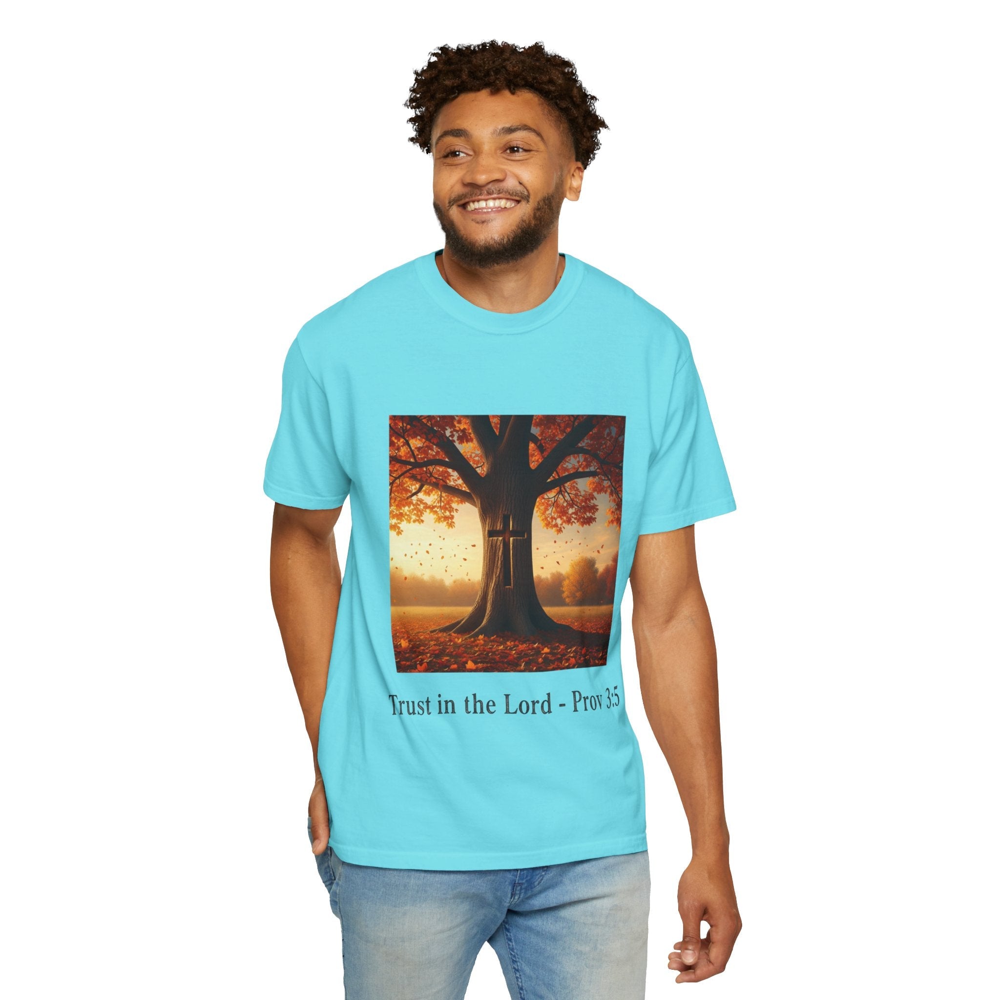Trust in the Lord T-Shirt – Autumn Tree Christian Tee with Proverbs 3:5 Printify