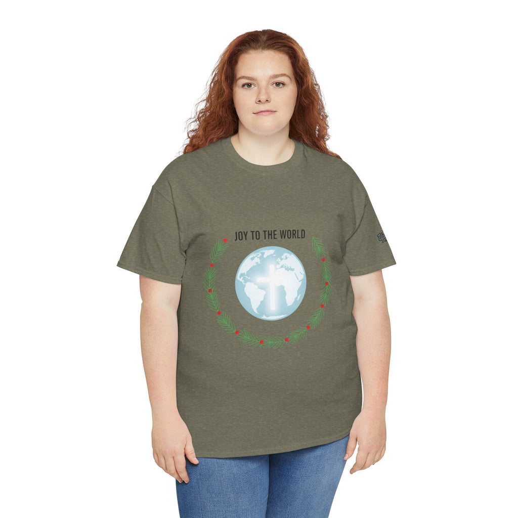 Joy to the World T-shirt – Wreath Earth Nativity Christian Christmas T-shirt for Isaiah 9:6 Holiday Faith & Festive Joy Printify