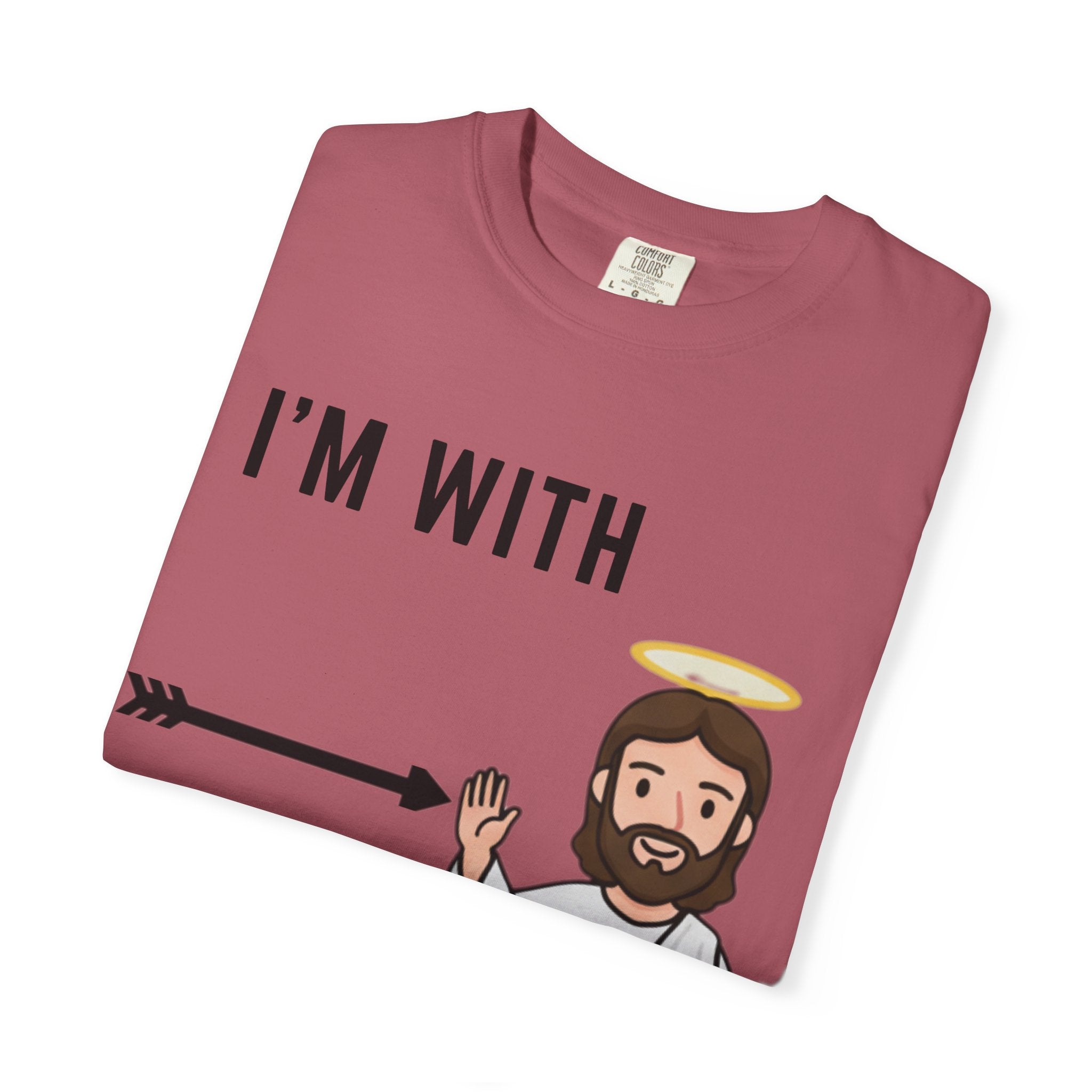 🔥 I’m With Him → Christian T-Shirt | Arrow Pointing to Jesus | Minimalist Faith Tee | Subtle Cross Design | Bible-Inspired Apparel by Uplifted Gear Printify
