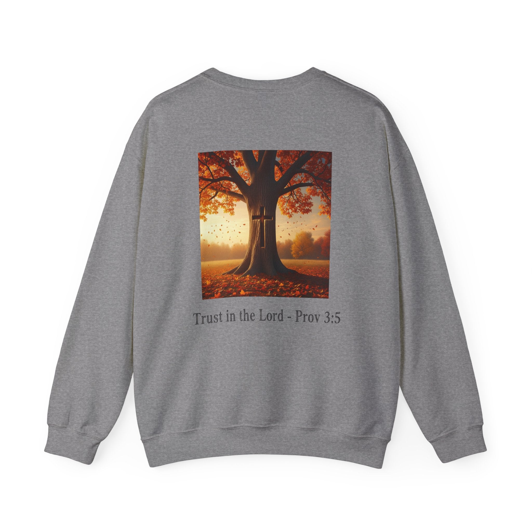 Trust in the Lord Sweatshirt – Autumn Tree Proverbs 3:5 Christian Sweatshirt for Cozy Faith Printify